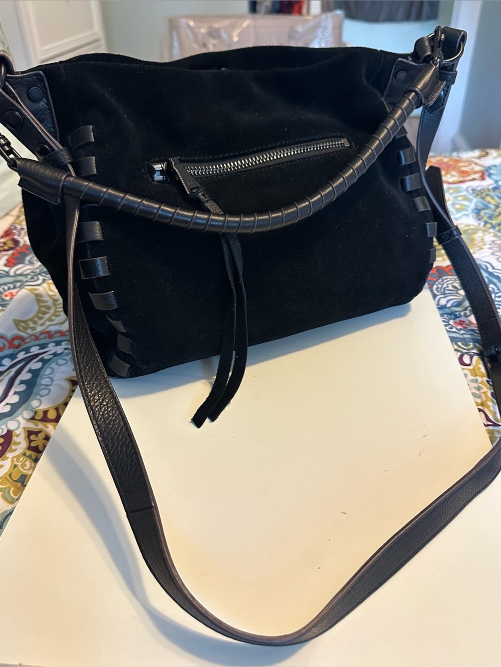 Aimee Kestenberg Zen Hobo Black Suede & Leather Handbag